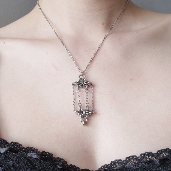 Gothic cage necklace with a small silver chain ✦ handmade chainmaille jewelry ✦ - Picture 3 of 8